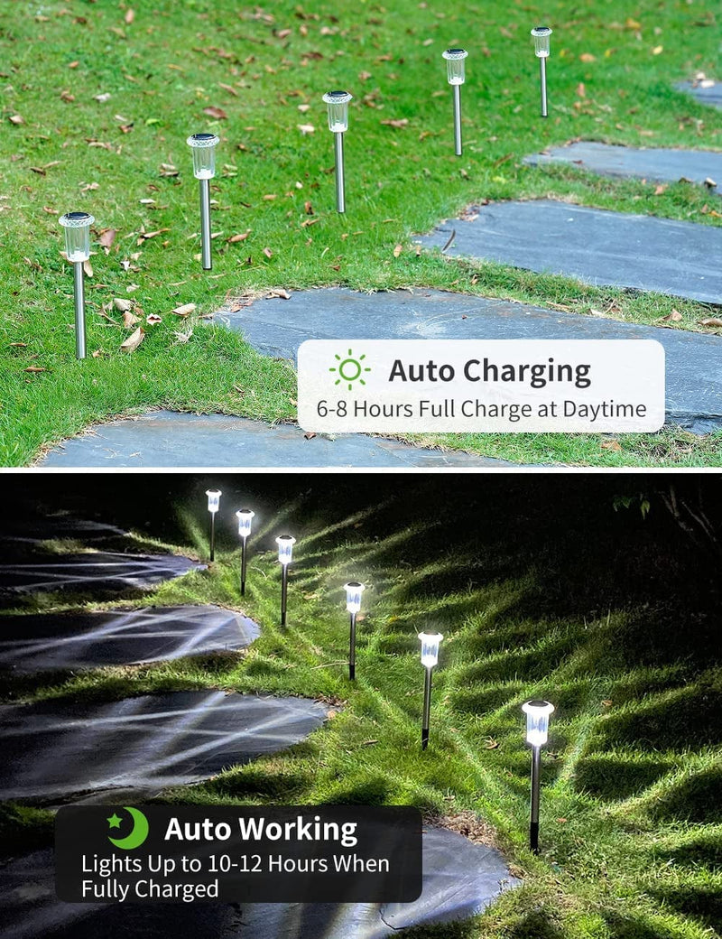Papasbox 8 Pack Solar Pathway Lights Solar Outdoor Lights Stainless Lamp Waterproof LED Solar Powered Landscape Path Ground Stakes Light for Lawn Garden Yard Patio Walkway Driveway Lighting Home & Garden > Lighting > Lamps papasbox   