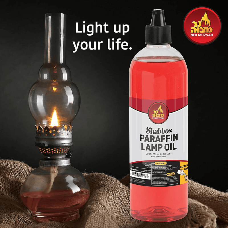 Paraffin Lamp Oil - Red Smokeless, Odorless, Clean Burning Fuel for Indoor and Outdoor Use with E-Z Fill Cap and Pouring Spout - 32oz - by Ner Mitzvah Home & Garden > Lighting Accessories > Oil Lamp Fuel Ner Mitzvah   