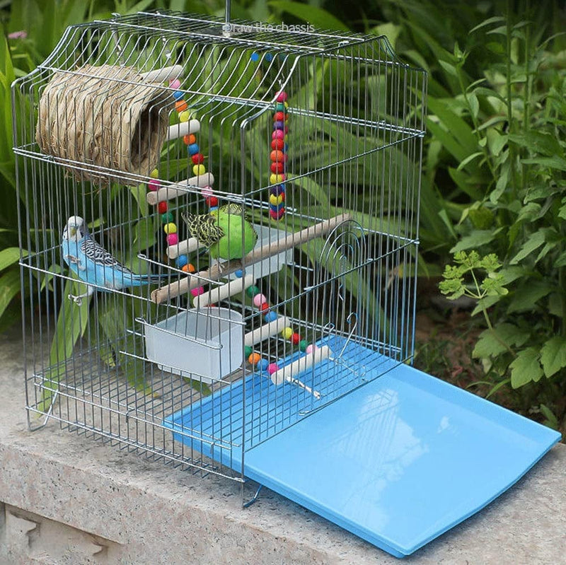 Parakeet Bird Cage, Wire Birdcage Hanging Bird House with Bird Feeder Waterer and Stand, Bird House Accessories for Budgie Parakeets Finches Canaries Lovebirds Small Parrots Cockatiels