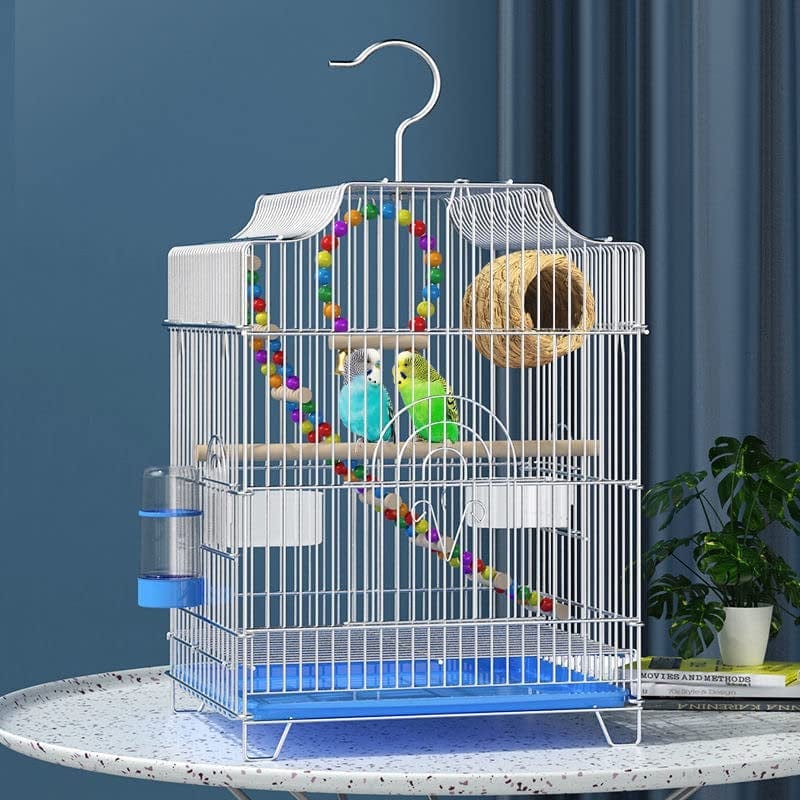 Parakeet Bird Cage, Wire Birdcage Hanging Bird House with Bird Feeder Waterer and Stand, Bird House Accessories for Budgie Parakeets Finches Canaries Lovebirds Small Parrots Cockatiels