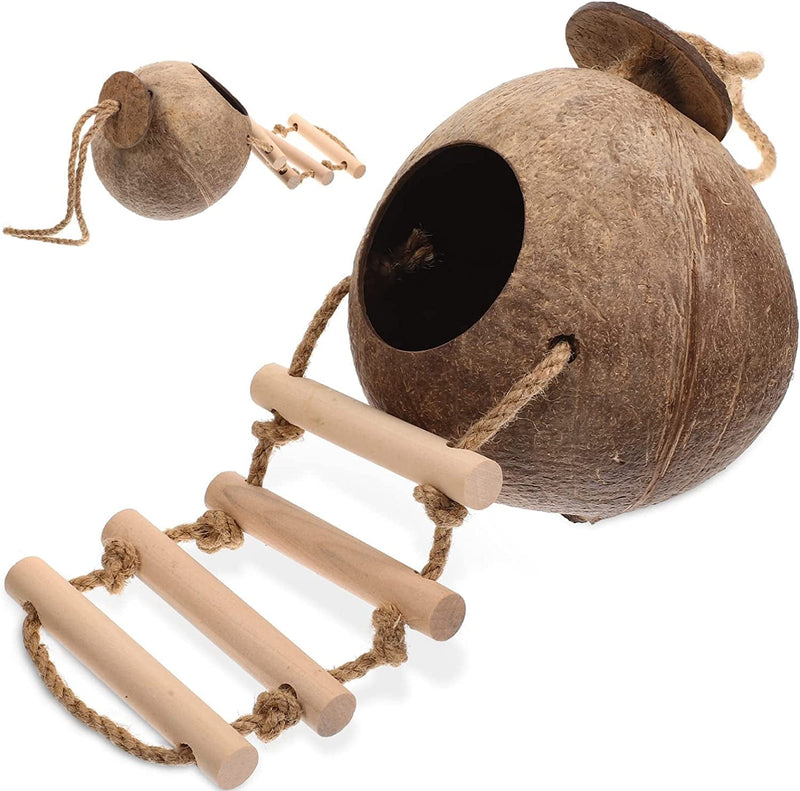 PATKAW Hamster Coir Nest 43X13X13Cm Coconut Hut Natural Coconut Hamster Hideout Ladder Coconut Shell Nest Hanging Hamster House Bed Small Animal Cage Nest Accessories Animals & Pet Supplies > Pet Supplies > Bird Supplies > Bird Cages & Stands PATKAW   