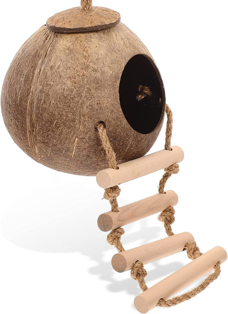 PATKAW Hamster Coir Nest 43X13X13Cm Coconut Hut Natural Coconut Hamster Hideout Ladder Coconut Shell Nest Hanging Hamster House Bed Small Animal Cage Nest Accessories Animals & Pet Supplies > Pet Supplies > Bird Supplies > Bird Cages & Stands PATKAW   