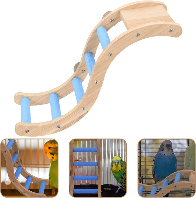 PATKAW Wooden Bird Ladder Toy Natural Wood Step Ladder Climbing Toys Bird Cage Accessories for Parakeets Parrots Cockatoo Lovebirds Animals & Pet Supplies > Pet Supplies > Bird Supplies > Bird Cages & Stands PATKAW   