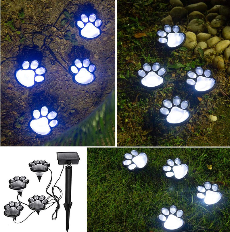 Paw Print Solar Outdoor Lights, Solar Lights Outdoor Waterproof Dog Paw Lights(Set of 4), Cat Puppy Animal Garden Lights Path Paw Lamp Walkway Lighting for Patio,Yard,Any Pet Lover(Solar White Paw)