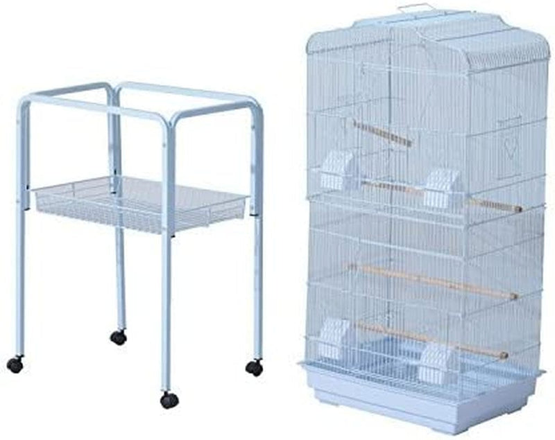 Pawhut 63" Metal Indoor Bird Cage Starter Kit with Detachable Rolling Stand, Storage Basket, and Accessories, White Animals & Pet Supplies > Pet Supplies > Bird Supplies > Bird Cages & Stands Aosom Direct   