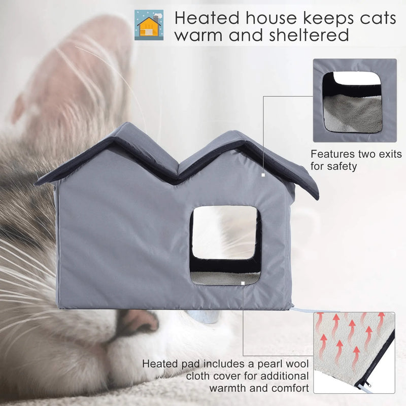 Pawhut Double Heated Portable Indoor Cat Shelter House Animals & Pet Supplies > Pet Supplies > Cat Supplies > Cat Beds PawHut   