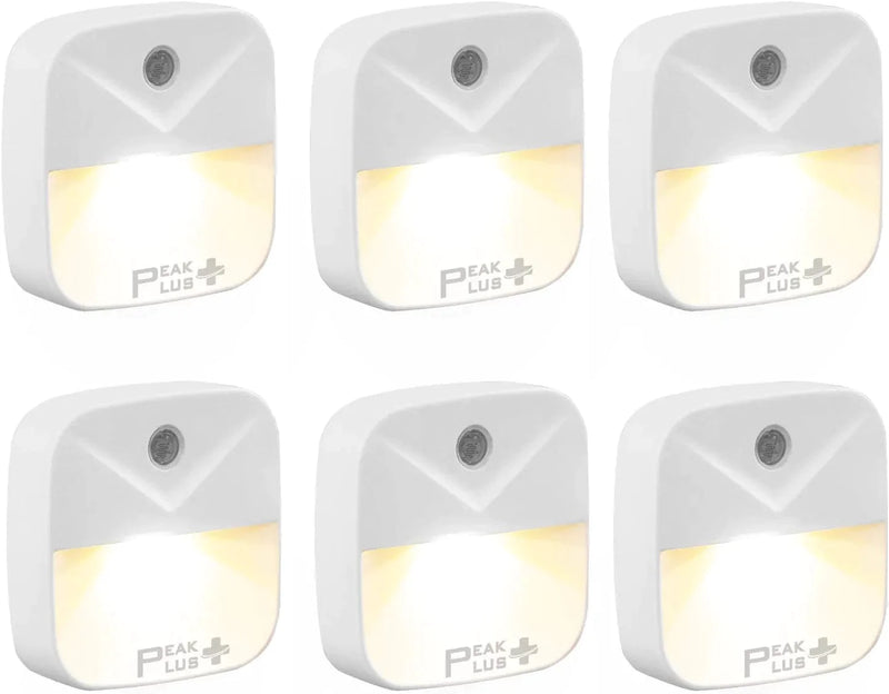 Peakplus Night Lights Plug into Wall, Plug in Night Light for Kids (6 Pack) LED Nightlights with Light Sensors for Home Toddlers Toilet Stairs Kitchen Hallway Smart Warm White Nightlights