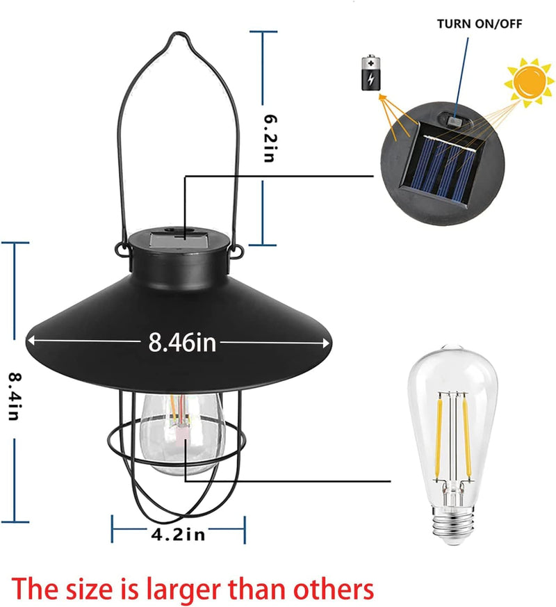 Pearlstar Solar Lantern Outdoor Hanging Light Metal Solar Lamp with Warm White Edison Bulb Design for Garden Yard Patio Proch Decor(Black) Home & Garden > Lighting > Lamps pearlstar   