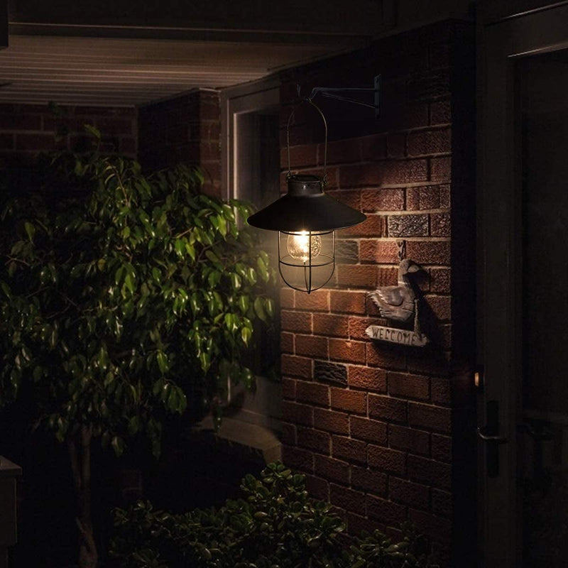 Pearlstar Solar Lantern Outdoor Hanging Light Metal Solar Lamp with Warm White Edison Bulb Design for Garden Yard Patio Proch Decor(Black) Home & Garden > Lighting > Lamps pearlstar   