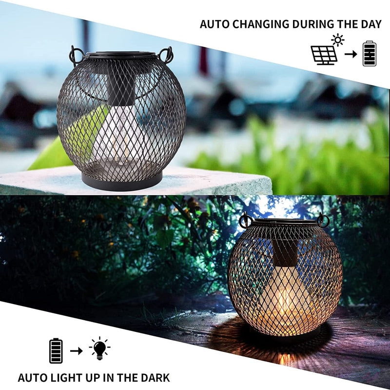 Pearlstar Solar Lanterns Outdoor 2Pack Solar Table Lamp with Edison Bulbs for Camping Yard Patio Garden Decoration, Waterproof Hanging Lights (Black) Home & Garden > Lighting > Lamps Obell   