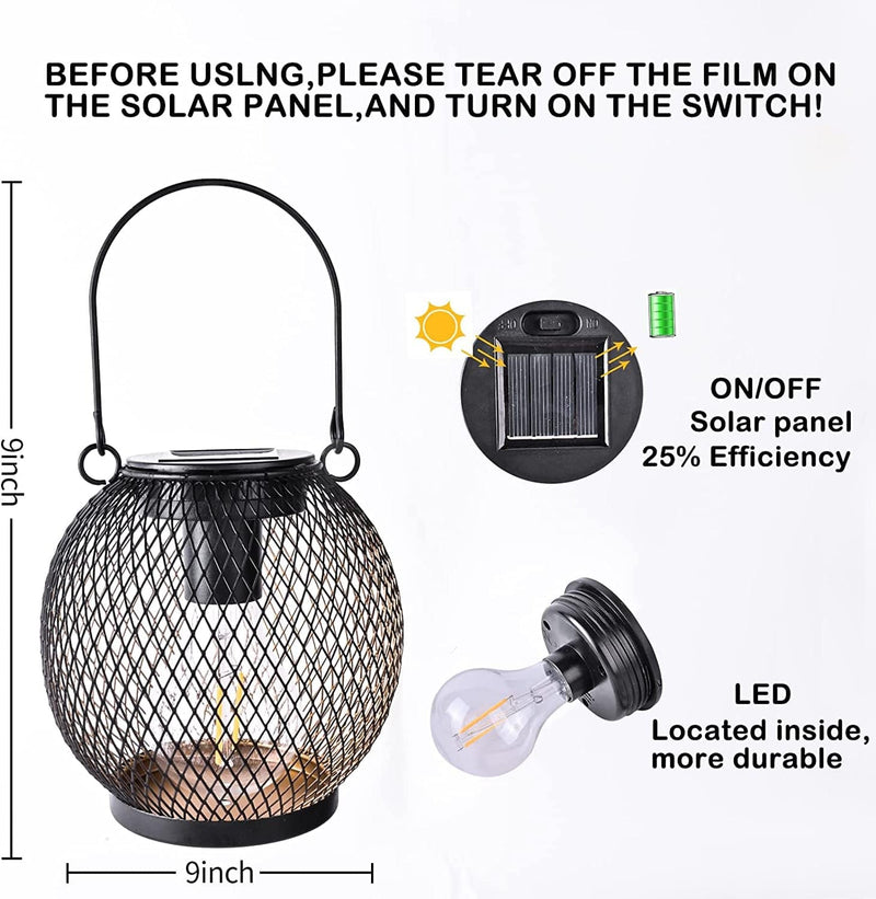 Pearlstar Solar Lanterns Outdoor 2Pack Solar Table Lamp with Edison Bulbs for Camping Yard Patio Garden Decoration, Waterproof Hanging Lights (Black) Home & Garden > Lighting > Lamps Obell   