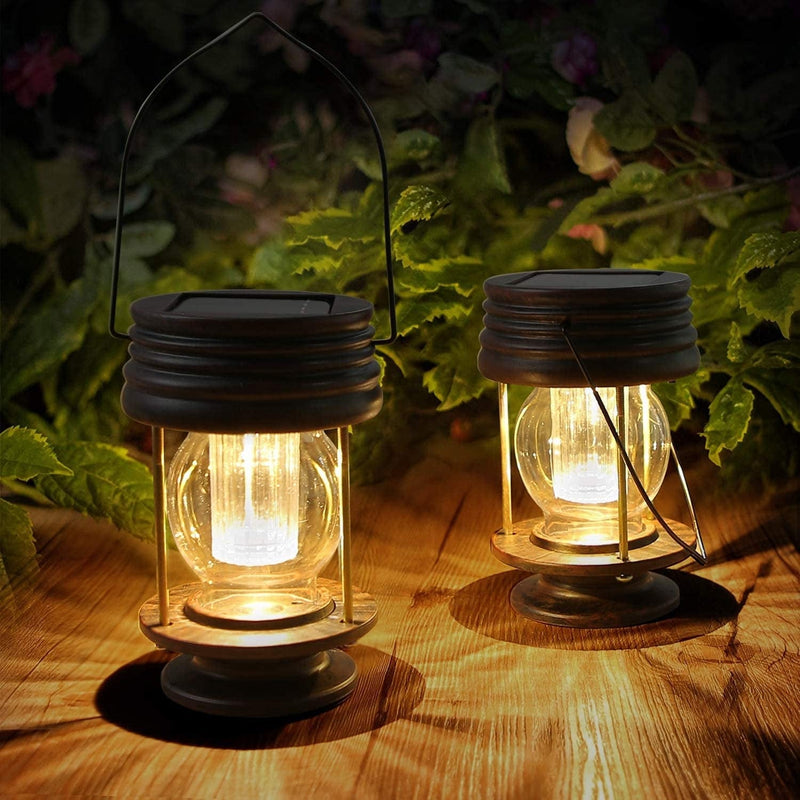 Pearlstar Solar Lanterns Outdoor 2Pack Solar Table Lamp with Edison Bulbs for Camping Yard Patio Garden Decoration, Waterproof Hanging Lights (Black) Home & Garden > Lighting > Lamps Obell Warm Lights  