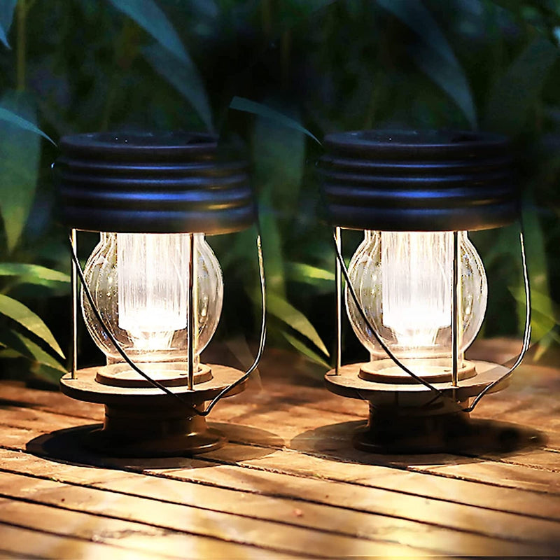 Pearlstar Solar Lanterns Outdoor 2Pack Solar Table Lamp with Edison Bulbs for Camping Yard Patio Garden Decoration, Waterproof Hanging Lights (Black) Home & Garden > Lighting > Lamps Obell 8.3”-2 pack  