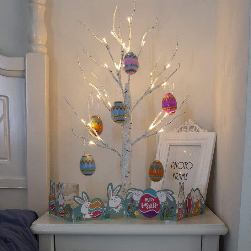 PEIDUO Easter Decorations for the Home, 2FT 24LT Easter Egg Tree Lighted with Battery Powered and Timer, Lighted Easter Tree Decor