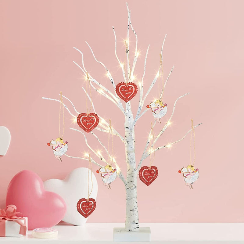 PEIDUO Easter Decorations for the Home, Set of 2 Easter Tree Battery Powered Timer, Lighted Birch Tree with LED Lights, Mantle Decor Lighted Trees for Decoration inside (2FT Warm White) Home & Garden > Decor > Seasonal & Holiday Decorations PEIDUO Valentine Tree  