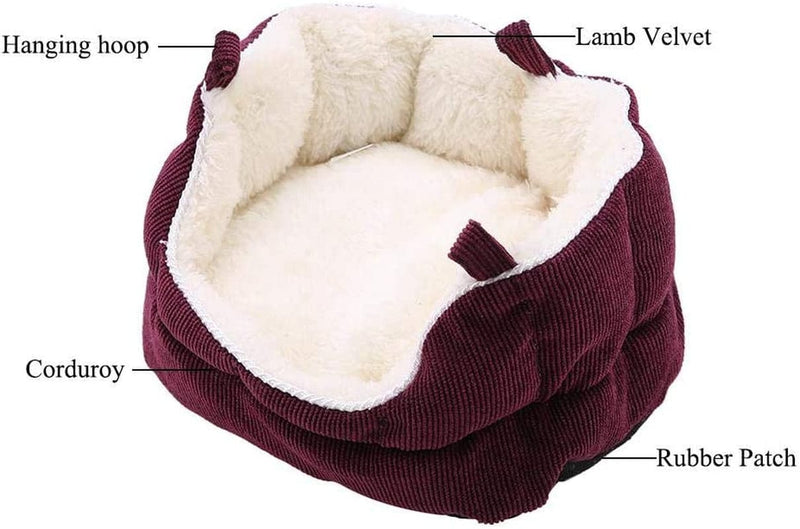 Pet Hamster Sofa Nest, anti Skid Detachable Hanging Bed Winter Plush Sleeping House Habitats Nest Cage Accessories for Gerbils Chinchillas Squirrel Hedgehog Guinea Pigs Small Animals(Red) Bedding
