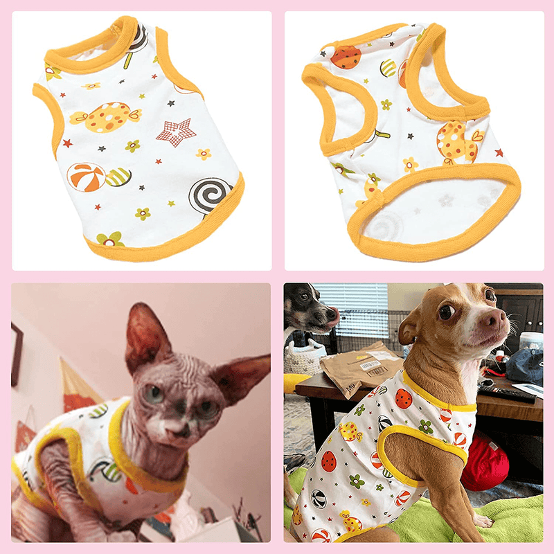 PETCARE 3 Pack Small Dog Shirt Soft Breathable Cotton Pet Puppy Clothes Cat Tee Sleeveless Vest Cute Print T Shirts for Small Breed Dogs Cats Clothing Chihuahua Yorkies Shih Tzu Pomeranian Outfits Animals & Pet Supplies > Pet Supplies > Cat Supplies > Cat Apparel Petcare   