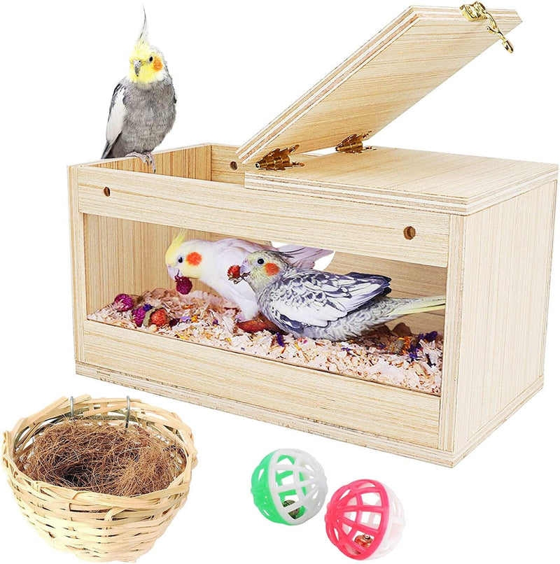 PETNANNY Parakeet Nesting Box, Wooden Bird House Pet Bird Nest Kits Breeding Box Cage Birdhouse Accessories with Bamboo Bird'S Nest, a Bag of Coconut Shreds, Bell Toys for Parrots Swallows Birds Animals & Pet Supplies > Pet Supplies > Bird Supplies > Bird Cages & Stands PETNANNY Small  