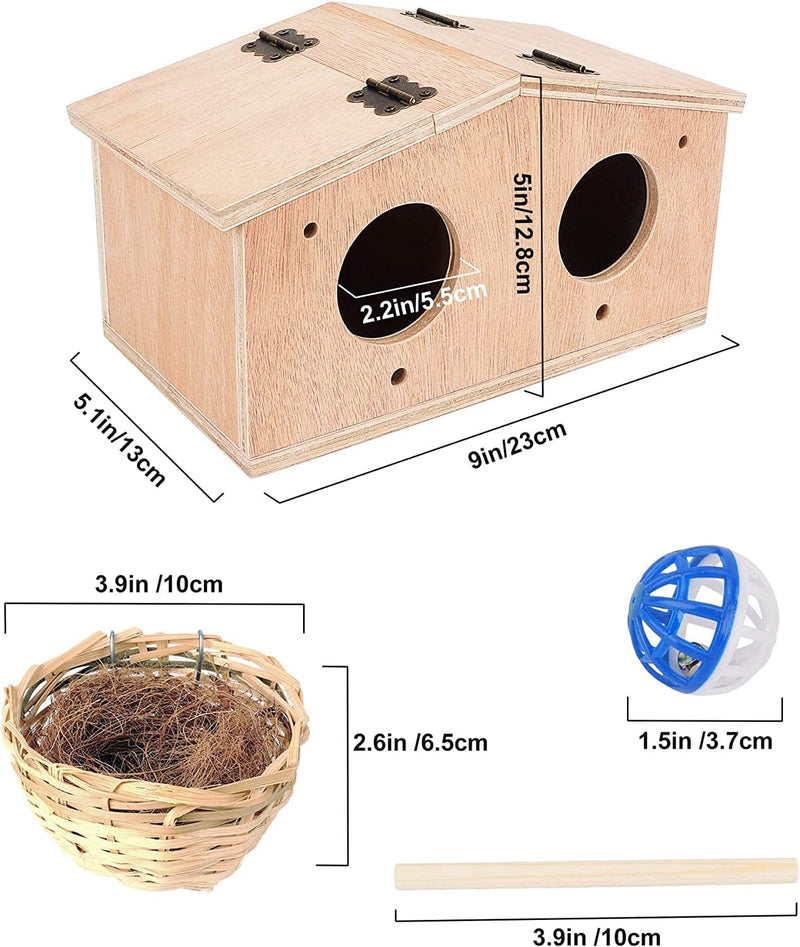 PETNANNY Parakeet Nesting Box, Wooden Bird House Pet Bird Nest Kits Breeding Box Cage Birdhouse Accessories with Bamboo Bird'S Nest, a Bag of Coconut Shreds, Bell Toys for Parrots Swallows Birds Animals & Pet Supplies > Pet Supplies > Bird Supplies > Bird Cages & Stands PETNANNY   
