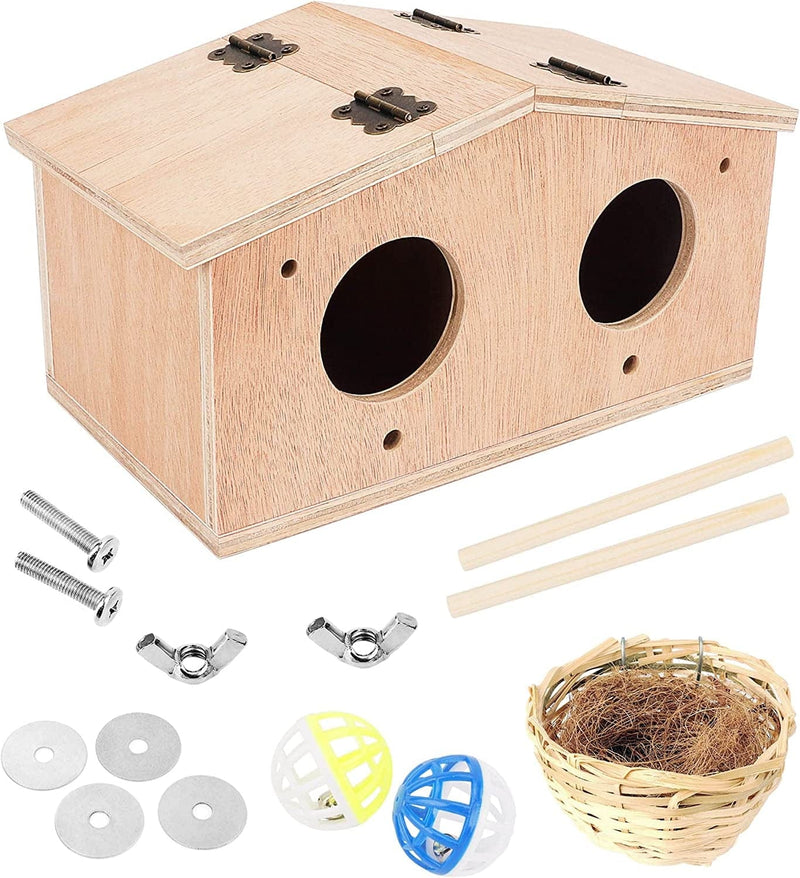 PETNANNY Parakeet Nesting Box, Wooden Bird House Pet Bird Nest Kits Breeding Box Cage Birdhouse Accessories with Bamboo Bird'S Nest, a Bag of Coconut Shreds, Bell Toys for Parrots Swallows Birds Animals & Pet Supplies > Pet Supplies > Bird Supplies > Bird Cages & Stands PETNANNY Medium  