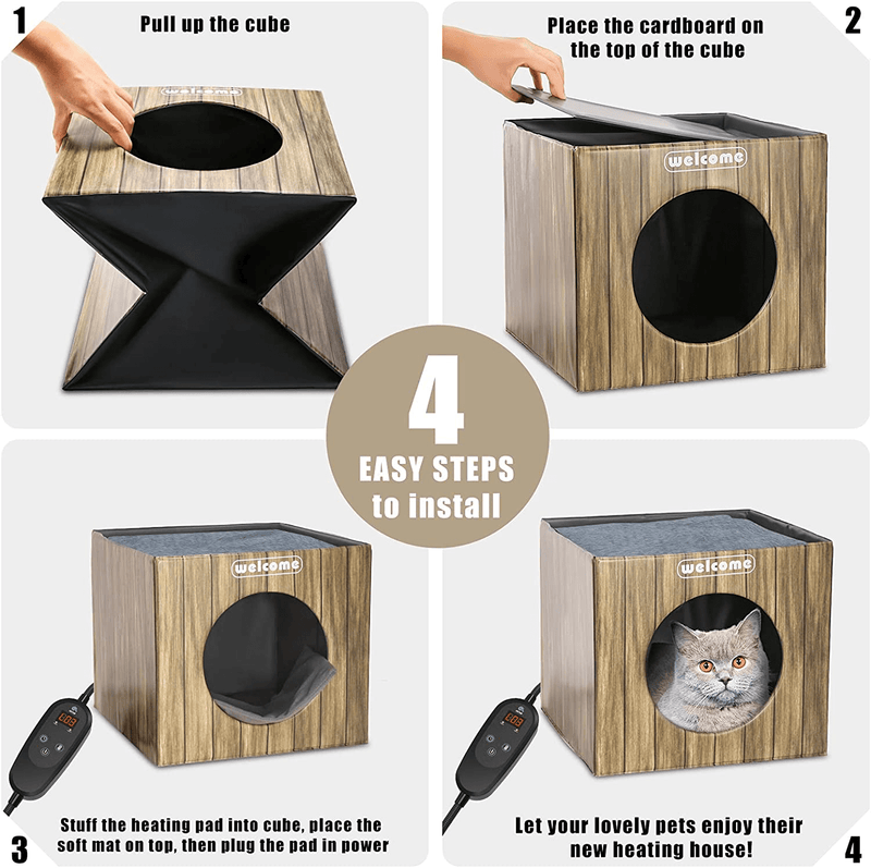 PETNF Heated Cat House, 2021 Upgraded Heating Cat Houses for Outdoor Indoor Cats and Small Dogs with Heated Mat, Foldable outside Heated Cat Bed Waterproof Kitty Shelter Animals & Pet Supplies > Pet Supplies > Cat Supplies > Cat Beds PETNF   