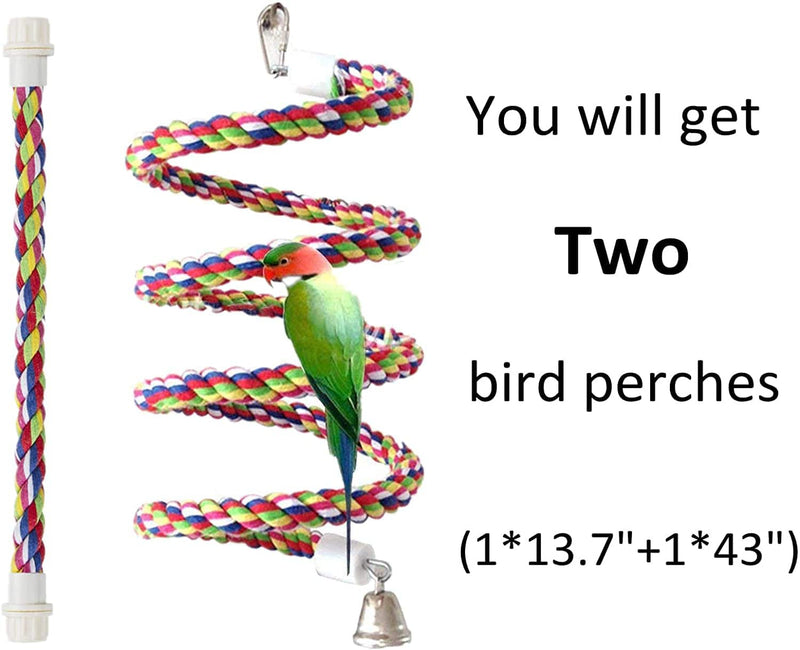 Pets Vv Bird Rope Perch Parakeet Toys, Spiral Bird Toy for Cockatiels, 13.7"&43" Bird Bungee Rope Perches Suitable Bird Cage Accessories Animals & Pet Supplies > Pet Supplies > Bird Supplies > Bird Cages & Stands Pets vv   