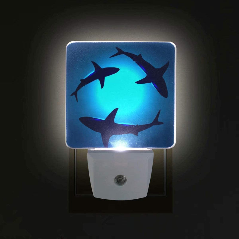 Pfrewn Underwater Shark Night Light Set of 2 Beach Sea Ocean Plug-In LED Nightlights Auto Dusk-To-Dawn Sensor Lamp for Bedroom Bathroom Kitchen Hallway Stairs Decorative
