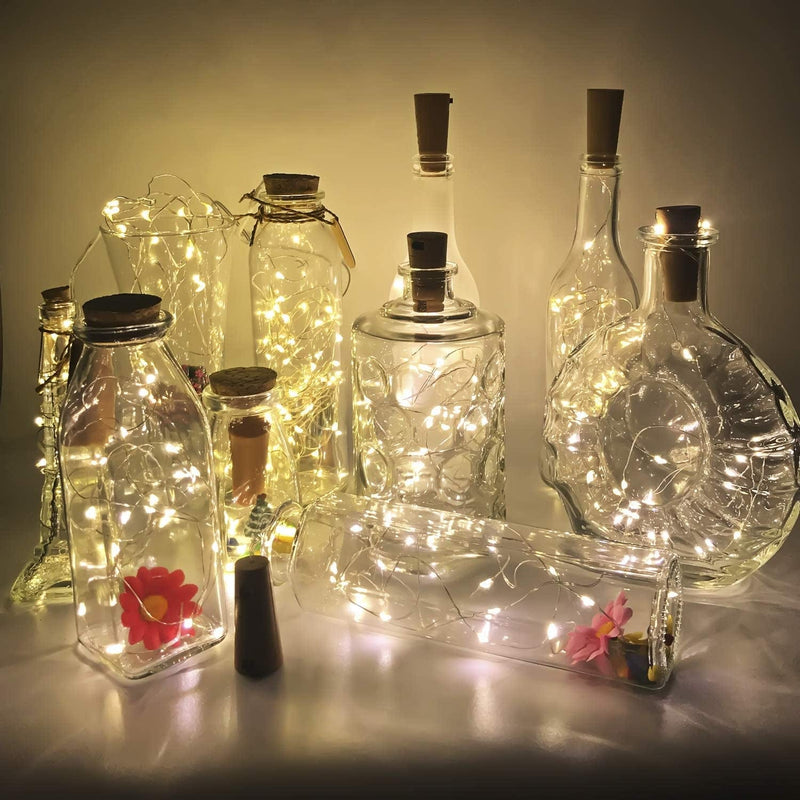 Pheila 10 Pack Wine Bottle Lights with Cork Christmas Lights Battery Cork Fairy Lights Waterproof 3.3Ft Silver Wire String Light for Jar Party Wedding Christmas Festival Bar Decoration, Warm White Home & Garden > Lighting > Light Ropes & Strings PheiLa   