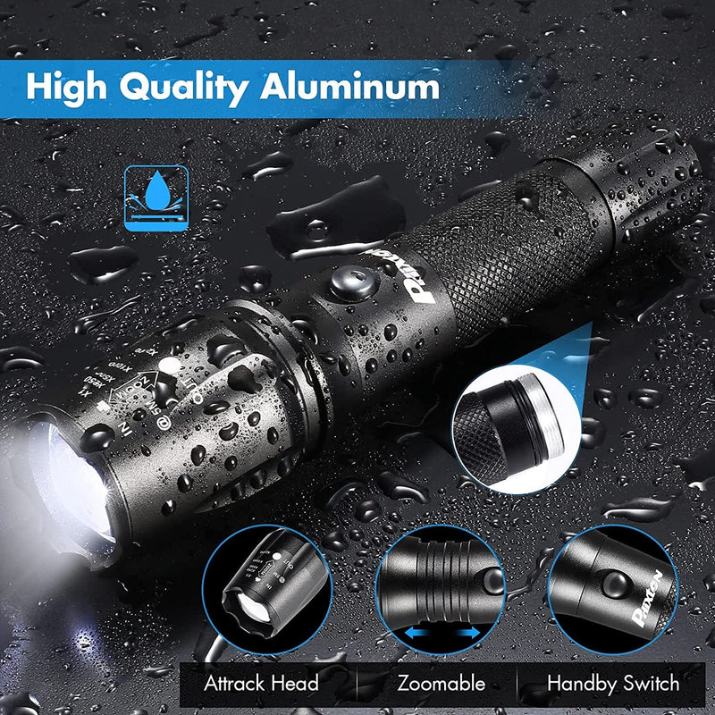 PHIXTON Rechargeable High Lumens Tactical Handheld Flashlight, Super Bright 5000 Lumen XM L2 LED Tac Flash Light Linterna, Long Lasting,Zoomable,Waterproof,Shockproof,For Emergency Camping Accessories Hardware > Tools > Flashlights & Headlamps > Flashlights PHIXTON   