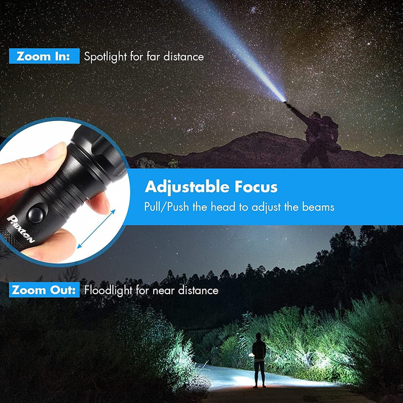 PHIXTON Rechargeable High Lumens Tactical Handheld Flashlight, Super Bright 5000 Lumen XM L2 LED Tac Flash Light Linterna, Long Lasting,Zoomable,Waterproof,Shockproof,For Emergency Camping Accessories Hardware > Tools > Flashlights & Headlamps > Flashlights PHIXTON   