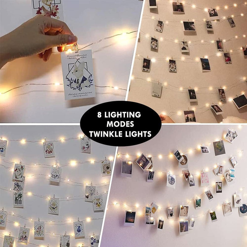Photo Clip String Lights with Remote, 33FT 100 LED Fairy Lights Picture Clips, 8 Modes USB Powered String Light with 50 Clear Clips for Dorm, Bedroom, Christmas, Party, Wedding Decor (Warm White) Home & Garden > Lighting > Light Ropes & Strings BRYUBR   