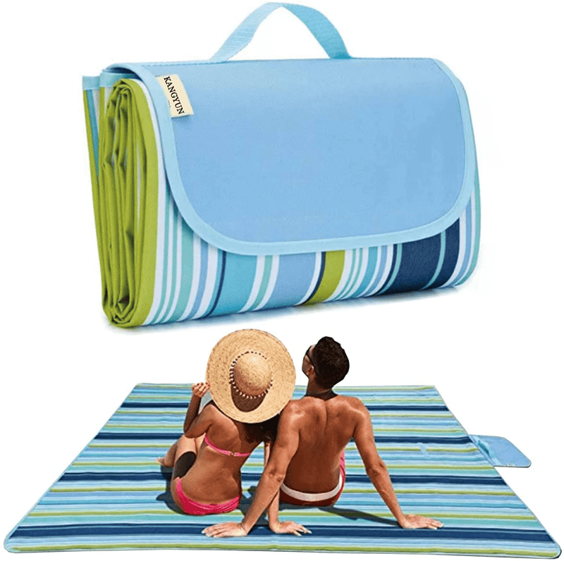 Picnic Blanket | Beach Mat|Picnic Blanket for Indoor and Outdoor, 80" x 57" Sandproof Waterproof Larger Mat for Beach, Travel, Camping, Hiking, Park Grass,Machine Washable, Foldable (Blue Line) Home & Garden > Lawn & Garden > Outdoor Living > Outdoor Blankets > Picnic Blankets K Y KANGYUN Blue Line  
