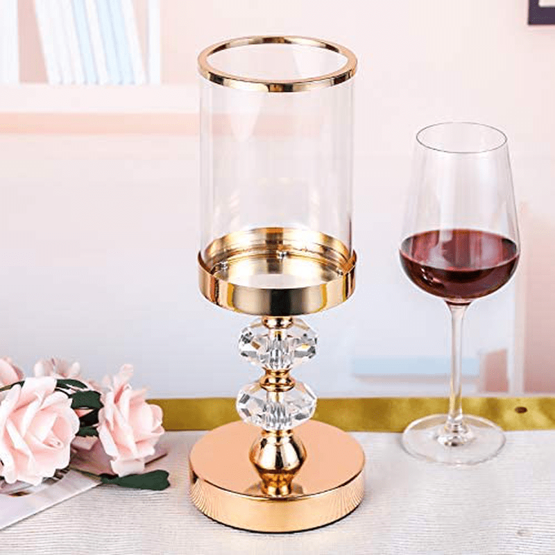 Pillar Candle Holder with Glass Lid,Candlesticks Holder for Pillar Candle, Candle Holder with Crystal Balls for Coffee Dining Table, Wedding, Christmas, Halloween, Home Decoration ZXC028M