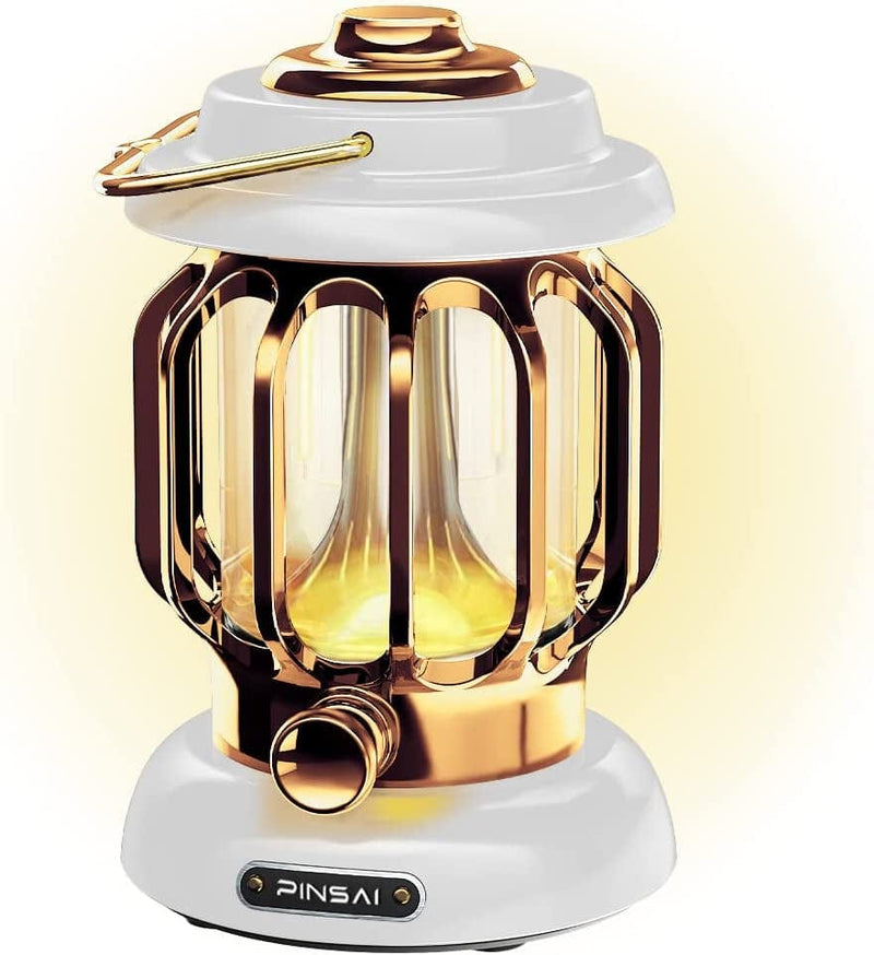 PINSAI LED Camping Lantern,Rechargeable Retro Metal Camp Light,Battery Powered Hanging Vintage Lamp ,Portable Waterpoor Outdoor Tent Bulb, Emergency Lighting for Power Failure,Outages Home & Garden > Lighting > Lamps PINSAI Golden  