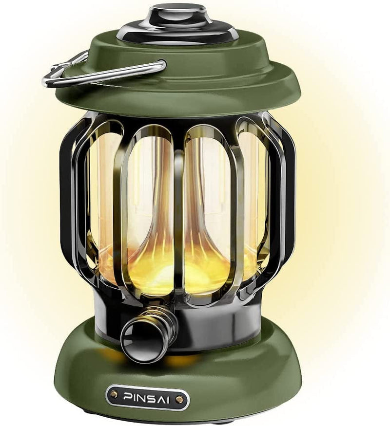 PINSAI LED Camping Lantern,Rechargeable Retro Metal Camp Light,Battery Powered Hanging Vintage Lamp ,Portable Waterpoor Outdoor Tent Bulb, Emergency Lighting for Power Failure,Outages Home & Garden > Lighting > Lamps PINSAI Green  