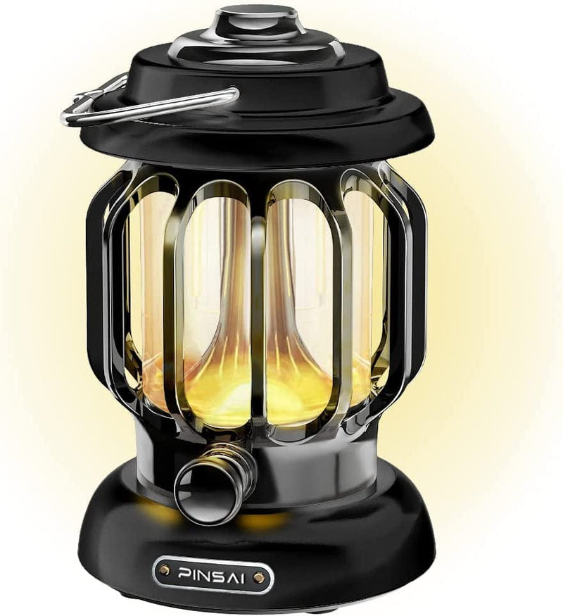 PINSAI LED Camping Lantern,Rechargeable Retro Metal Camp Light,Battery Powered Hanging Vintage Lamp ,Portable Waterpoor Outdoor Tent Bulb, Emergency Lighting for Power Failure,Outages Home & Garden > Lighting > Lamps PINSAI Black  