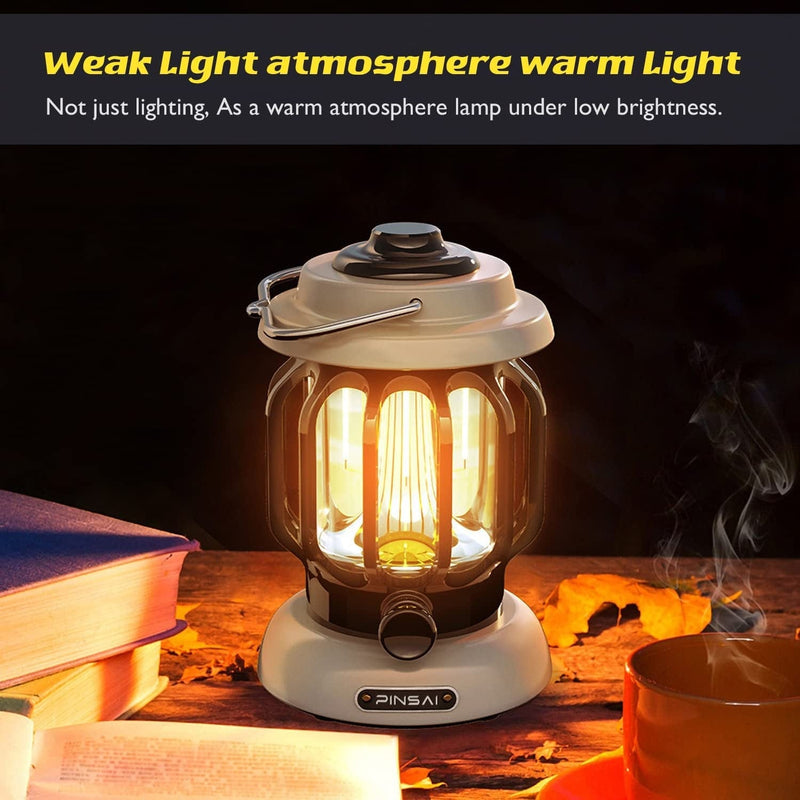 PINSAI LED Camping Lantern,Rechargeable Retro Metal Camp Light,Battery Powered Hanging Vintage Lamp ,Portable Waterpoor Outdoor Tent Bulb, Emergency Lighting for Power Failure,Outages Home & Garden > Lighting > Lamps PINSAI   