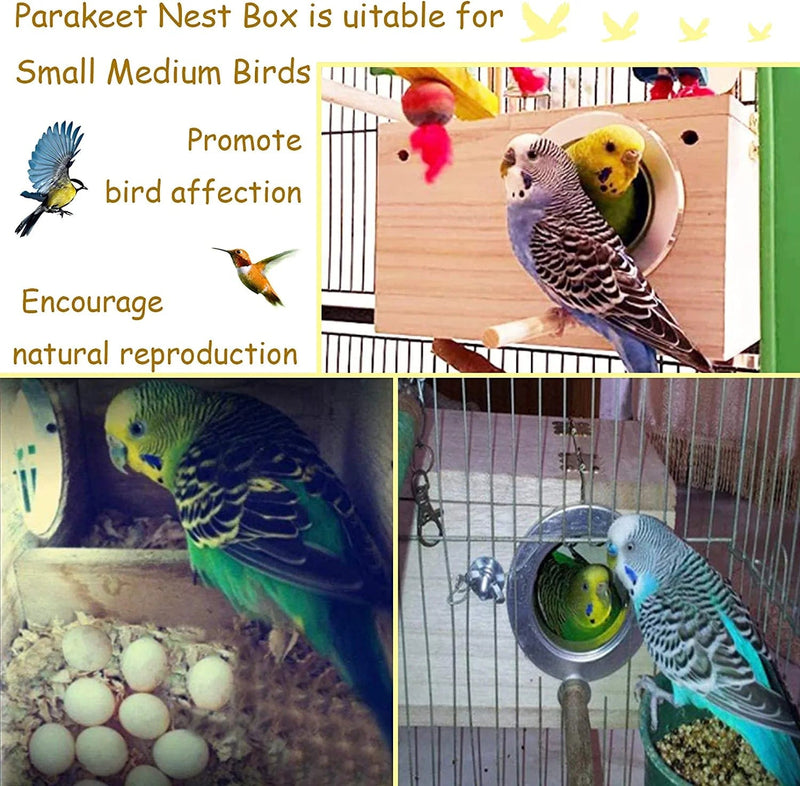 PINVNBY 11.4"X5.9"X5.9" Parakeet Nesting Box Wood Parrot Nest Breeding Box Bird House with Perches Feeders Cage Accessories Mating Box for Finch Lovebirds Cockatiel Budgie Conure Parrot (L)