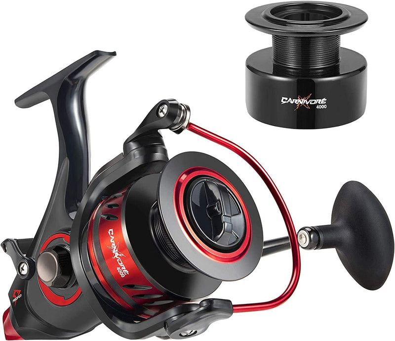 Piscifun Carnivore X Baitfeeder Spinning Reel with Spare Spool, 4.3:1-5.1:1 Shielded Stainless Steel BB, Carbon Fiber Drag for Live Liner Bait Fishing Action Baitrunner for Freshwater Saltwater 3000-6000 Sporting Goods > Outdoor Recreation > Fishing > Fishing Reels Piscifun 4000  