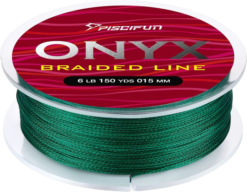 Piscifun Onyx Braided Fishing Line, Superline Abrasion Resistant Braided Lines, Zero Stretch Super Strong, Low Memory, Fast Water Cutting PE Fishing Lines, 6Lb-150Lb Sporting Goods > Outdoor Recreation > Fishing > Fishing Lines & Leaders Piscifun Green 50LB(0.37mm)-150Yds 