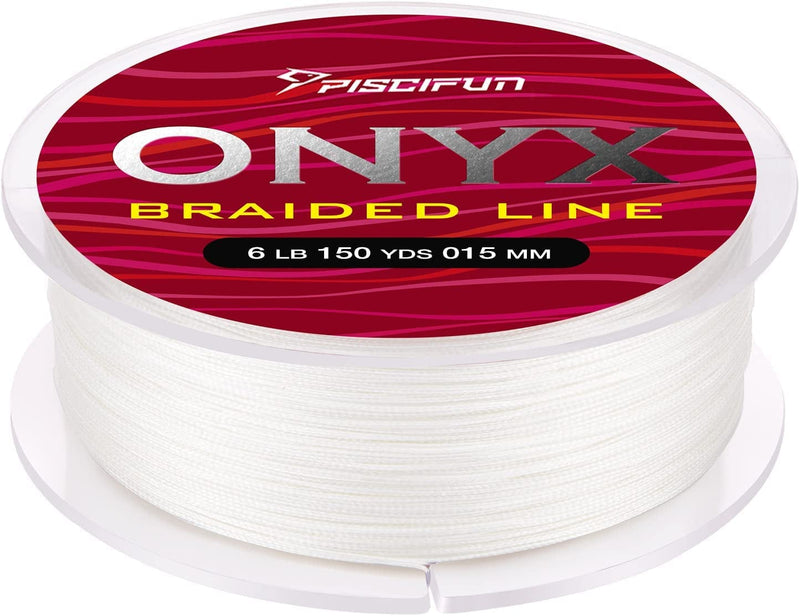 Piscifun Onyx Braided Fishing Line, Superline Abrasion Resistant Braided Lines, Zero Stretch Super Strong, Low Memory, Fast Water Cutting PE Fishing Lines, 6Lb-150Lb Sporting Goods > Outdoor Recreation > Fishing > Fishing Lines & Leaders Piscifun White 65LB(0.40mm)(8 Strands)-150Yds 