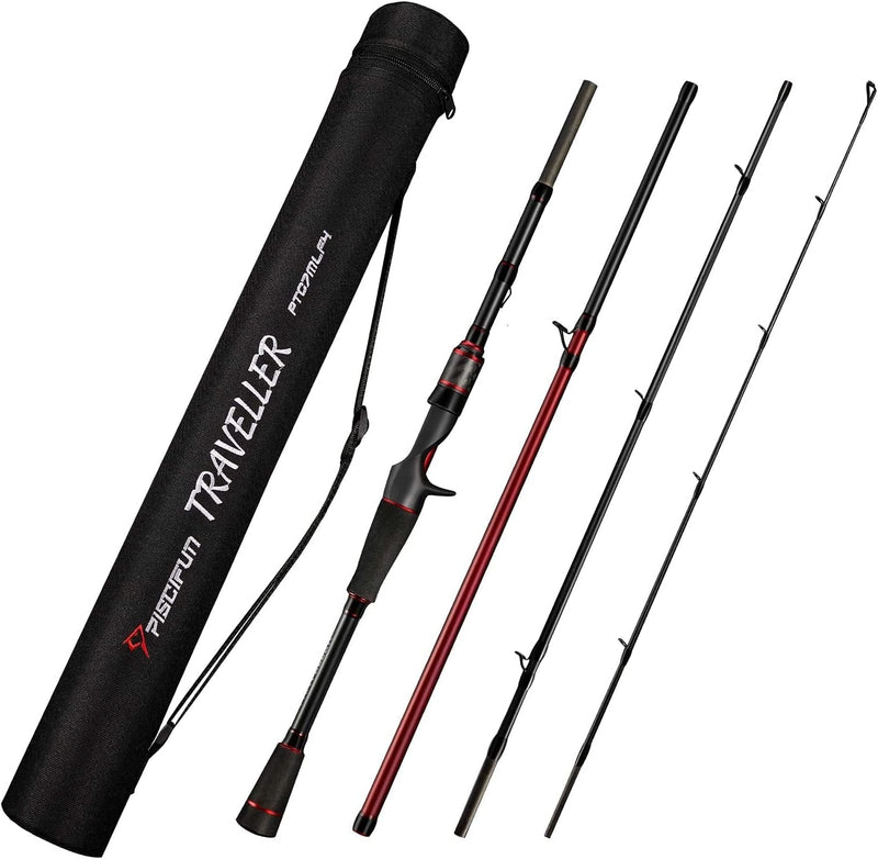 Piscifun Traveller Baitcasting Fishing Rod 4 Pcs - IM7 Carbon Blank Travel Baitcaster Rod with Protective Case, Sensitive Freshwater Bass Bait Casting Fishing Pole（Ml/M/Mh/H Power, 6'6'' to 8'） Sporting Goods > Outdoor Recreation > Fishing > Fishing Rods Piscifun   
