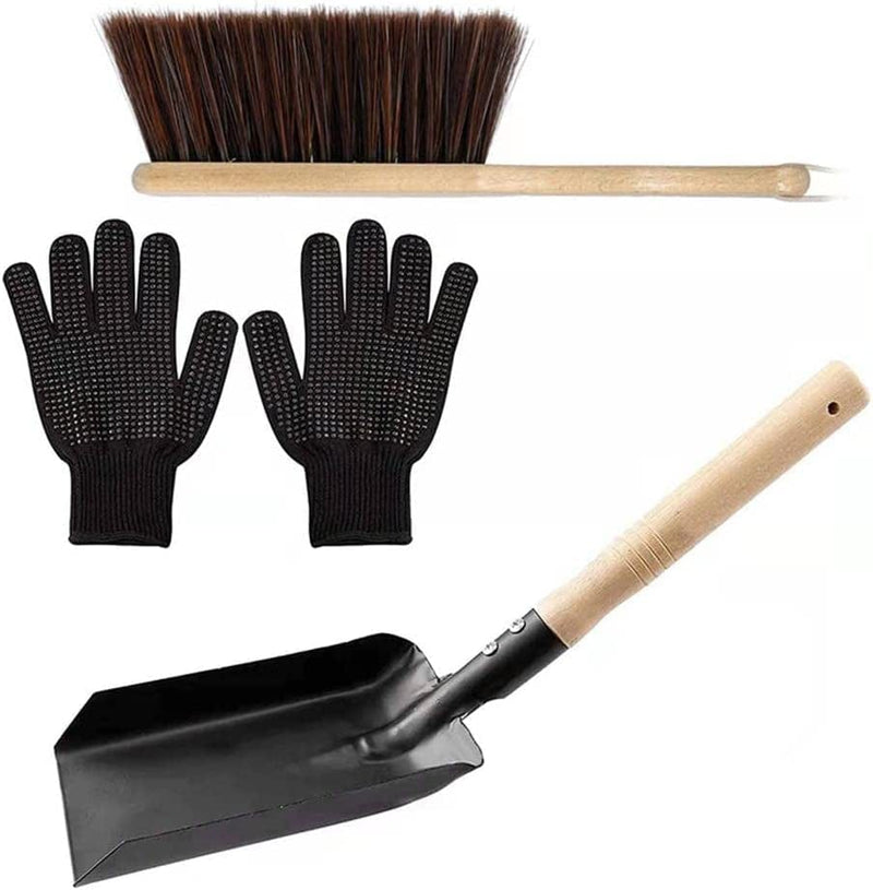 PLGEBR Fireplace Ash Shovel and Brush with Silicone Gloves for Fireplace Cleaning Home Garden Appliance Fireplace Kit Cleaner Tool