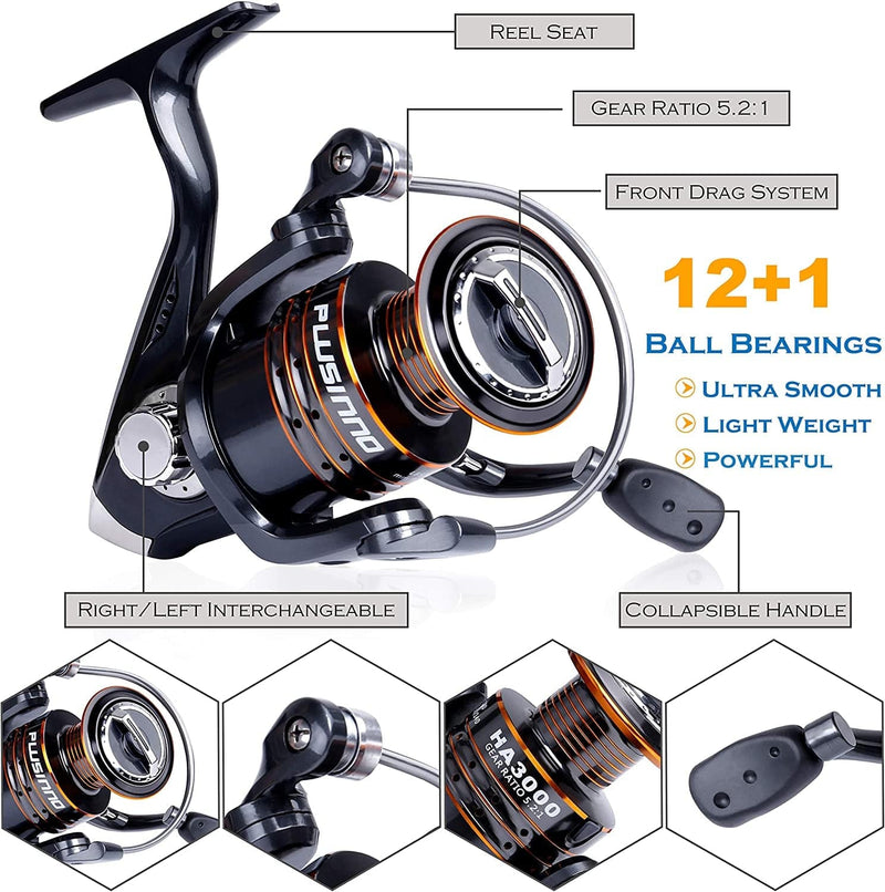 PLUSINNO Fishing Rod and Reel Combos, Bronze Warrior Toray 24-Ton Carbon Matrix Telescopic Fishing Rod Pole, 12 +1 Shielded Bearings Stainless Steel BB Spinning Reel, Travel Freshwater Fishing Gear Sporting Goods > Outdoor Recreation > Fishing > Fishing Rods PLUSINNO   