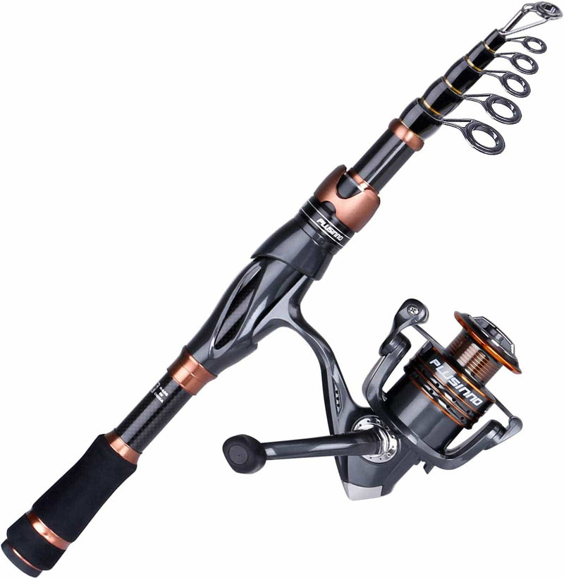 PLUSINNO Fishing Rod and Reel Combos, Bronze Warrior Toray 24-Ton Carbon Matrix Telescopic Fishing Rod Pole, 12 +1 Shielded Bearings Stainless Steel BB Spinning Reel, Travel Freshwater Fishing Gear Sporting Goods > Outdoor Recreation > Fishing > Fishing Rods PLUSINNO Fishing rod+reel(No Lures&Line) 2.1M 6.89FT 