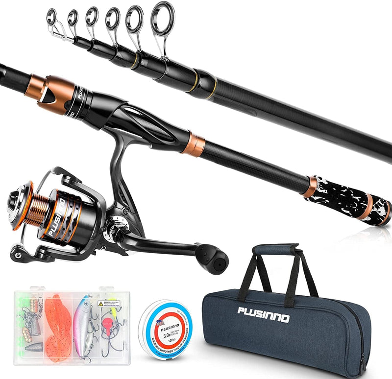 PLUSINNO Fishing Rod and Reel Combos, Bronze Warrior Toray 24-Ton Carbon Matrix Telescopic Fishing Rod Pole, 12 +1 Shielded Bearings Stainless Steel BB Spinning Reel, Travel Freshwater Fishing Gear Sporting Goods > Outdoor Recreation > Fishing > Fishing Rods PLUSINNO Extended Handle Full Kit with Carrier Case Spin 8'-2.44m-2 Sections 