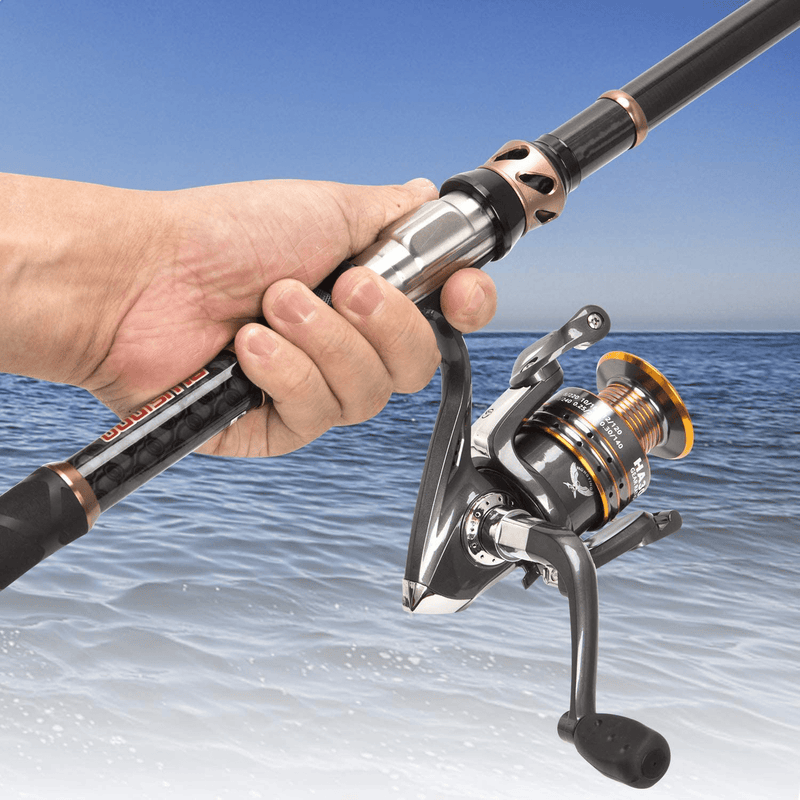 PLUSINNO Fishing Rod and Reel Combos - Carbon Fiber Telescopic Fishing Pole - Spinning Reel 12 +1 Shielded Bearings Stainless Steel BB Sporting Goods > Outdoor Recreation > Fishing > Fishing Rods PLUSINNO   