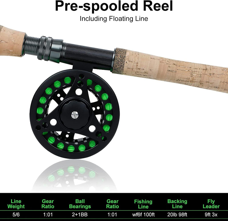 PLUSINNO Fly Fishing Rod and Reel Combo, 4 Piece Fly Fishing Starter Kit Include Graphite 5/6 Weight Fly Fishing Pole, Fly Reel, Fly Fishing Accessories, Carrier Bag, Fly Box Case & Fishing Flies Sporting Goods > Outdoor Recreation > Fishing > Fishing Rods PLUSINNO   
