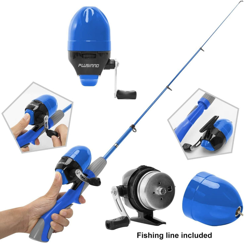 PLUSINNO Kids Fishing Pole,Ice Telescopic Fishing Rod and Reel Full Kits, Spincast Youth Fishing Pole Fishing Gear for Kids, Boys Sporting Goods > Outdoor Recreation > Fishing > Fishing Rods PLUSINNO   