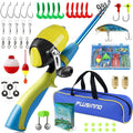 PLUSINNO Kids Fishing Pole,Ice Telescopic Fishing Rod and Reel Full Kits, Spincast Youth Fishing Pole Fishing Gear for Kids, Boys Sporting Goods > Outdoor Recreation > Fishing > Fishing Rods PLUSINNO Yellow&Blue Handle with Bag 150CM 59.05IN 